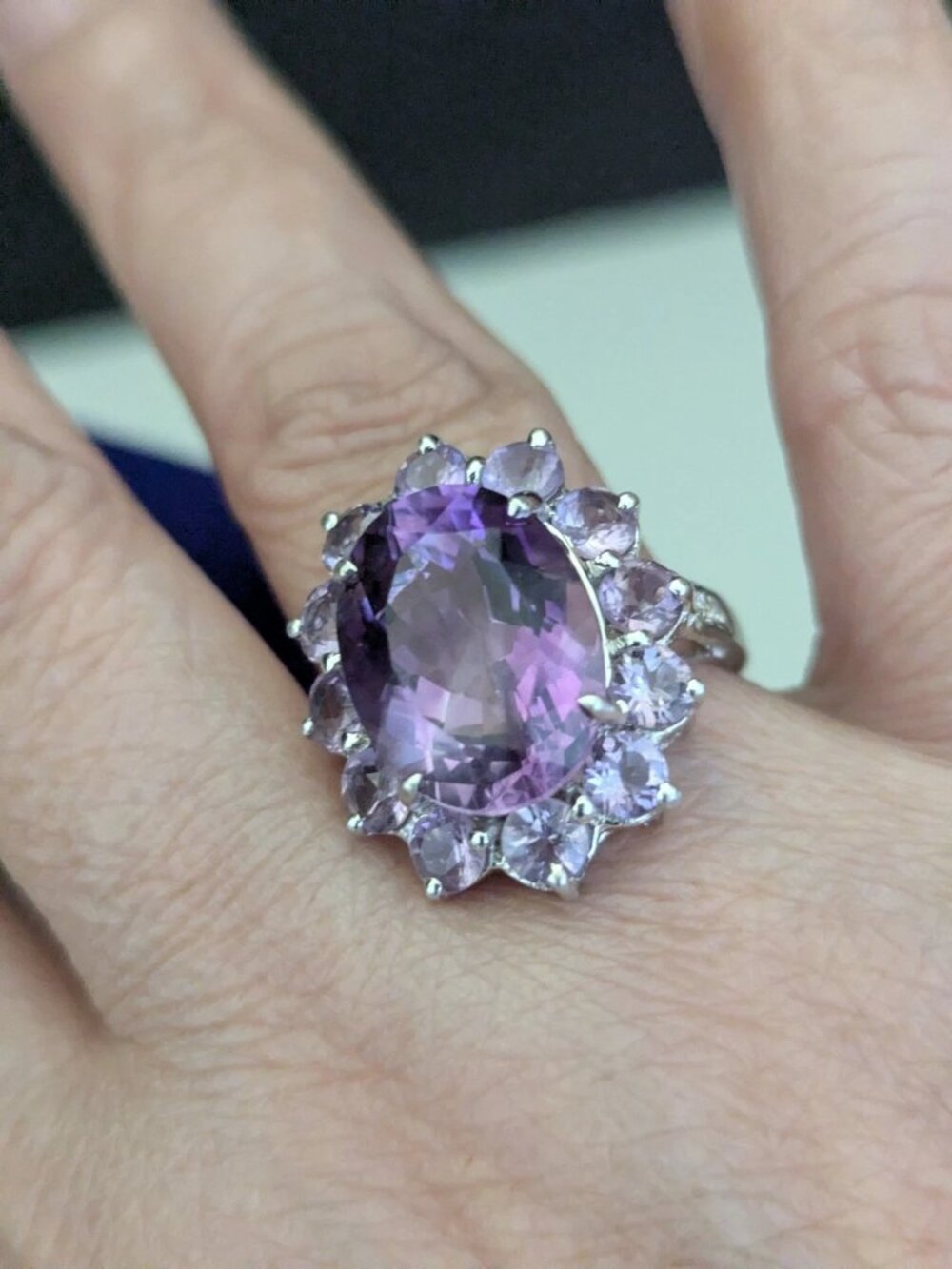 Purple Amethyst Sterling Silver 925 Marked AVE Cocktail Ring S.8.5 - Picture 9 of 12